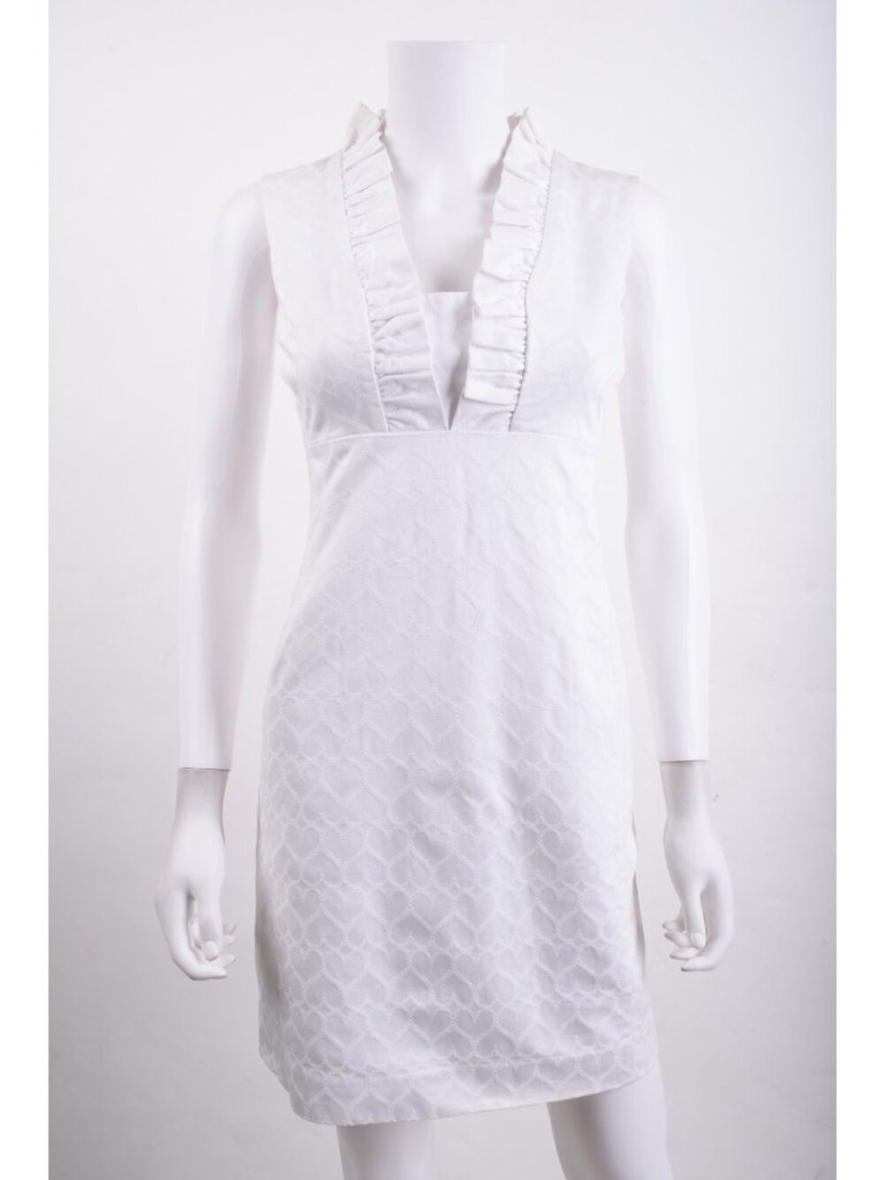 Lilly Pulitzer Womans Shift Dress Hearts embroidered Size 4 White Ruffled V-Neck
